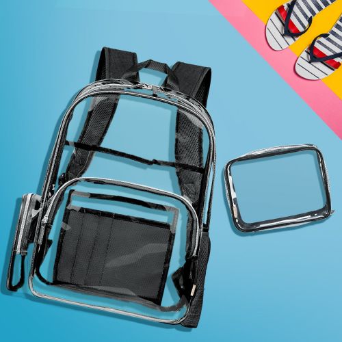  NiceEbag Clear Backpack for School Transparent PVC Backpack with Small Bag Stadium Approved Clear Bookbag See Through Travel Backpack Fit 15.6 Inch Laptop for Women Men Girls Boys,