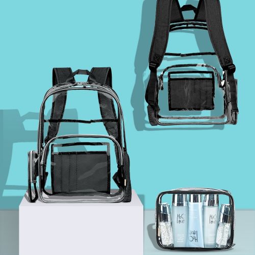  NiceEbag Clear Backpack for School Transparent PVC Backpack with Small Bag Stadium Approved Clear Bookbag See Through Travel Backpack Fit 15.6 Inch Laptop for Women Men Girls Boys,