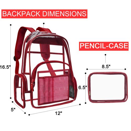  NiceEbag Clear School Backpack with Pencil-Case Heavy Duty Transparent Bookbag See Through Student Backpack for Teen Girls Boys Kid Adults Stadium Approved PVC Bag for Colloge Work