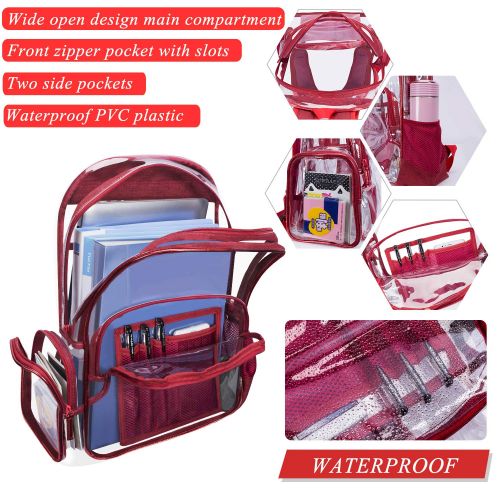  NiceEbag Clear School Backpack with Pencil-Case Heavy Duty Transparent Bookbag See Through Student Backpack for Teen Girls Boys Kid Adults Stadium Approved PVC Bag for Colloge Work