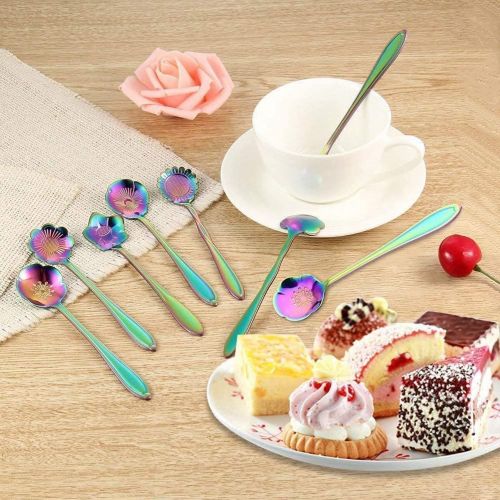  Flower Spoon Set, niceEshop(TM)Stainless Steel Teaspoon Colorful Coffee Spoon Tea Spoon Mixing Spoon Sugar Spoon, Set of 8, Rainbow