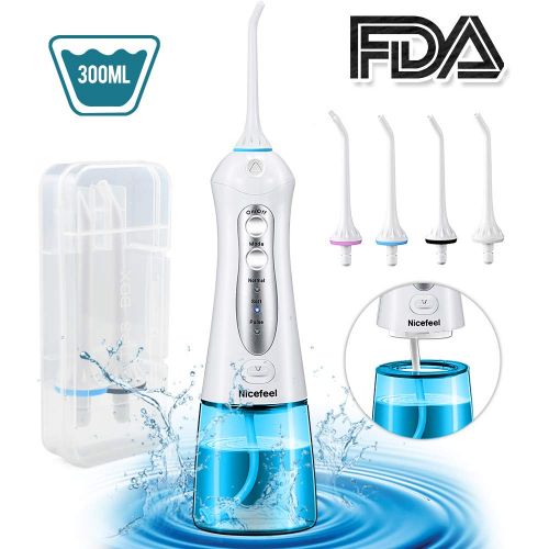  Cordless Water Flosser Teeth Cleaner, Nicefeel 300ML Portable and USB Rechargeable Oral Irrigator...