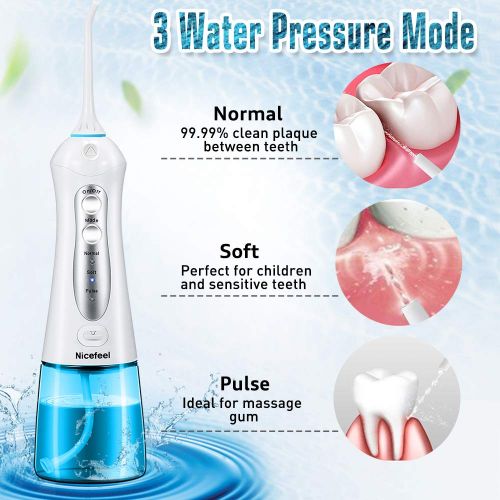  Cordless Water Flosser Teeth Cleaner, Nicefeel 300ML Portable and USB Rechargeable Oral Irrigator...