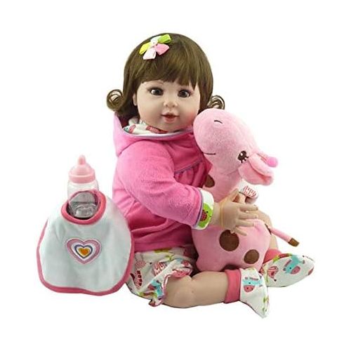  Nicery Reborn Baby Doll Soft Simulation Silicone Vinyl 20inch 50cm Magnetic Mouth Lifelike Vivid Boy Girl Toy Pink Clothes Pink Giraffe RD50C257W