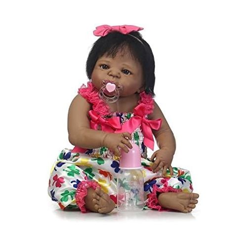  Nicery Reborn Baby Doll Indian African Black Skin 22inch 55cm Hard Simulation Silicone Vinyl Lifelike Vivid Boy Girl Toy Jumpsuit ID55Z004