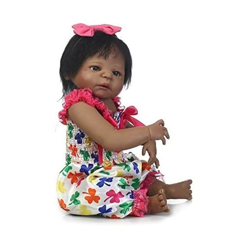  Nicery Reborn Baby Doll Indian African Black Skin 22inch 55cm Hard Simulation Silicone Vinyl Lifelike Vivid Boy Girl Toy Jumpsuit ID55Z004