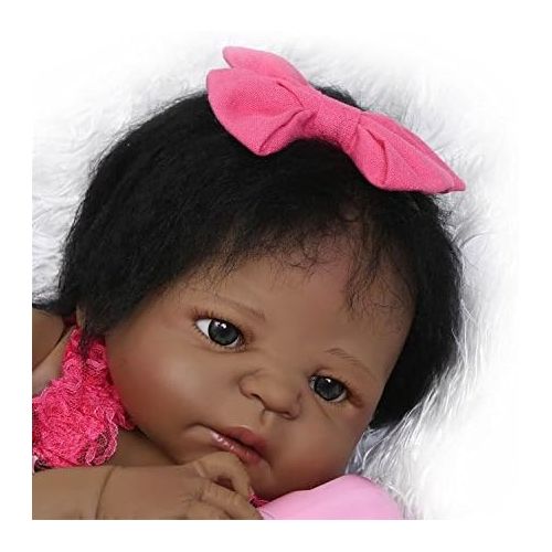  Nicery Reborn Baby Doll Indian African Black Skin 22inch 55cm Hard Simulation Silicone Vinyl Lifelike Vivid Boy Girl Toy Jumpsuit ID55Z004