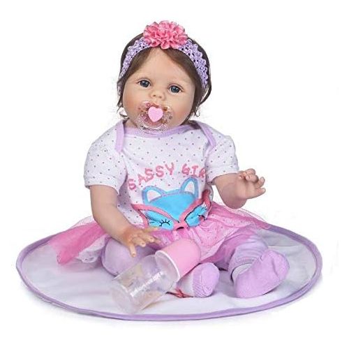  Nicery Reborn Baby Doll Soft Simulation Silicone Vinyl Cloth Body 22 inch 55 cm Magnetic Mouth Lifelike Vivid Boy Girl Toy for Ages 3+ Cloth Body RD55C228WF