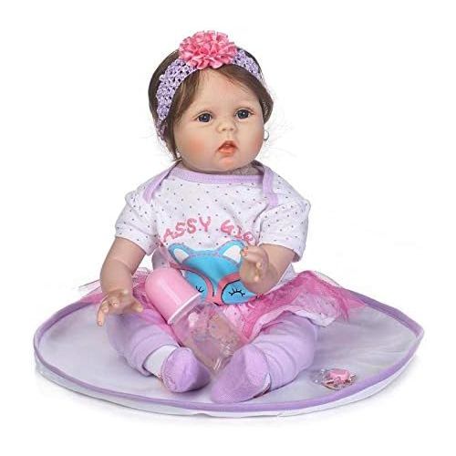  Nicery Reborn Baby Doll Soft Simulation Silicone Vinyl Cloth Body 22 inch 55 cm Magnetic Mouth Lifelike Vivid Boy Girl Toy for Ages 3+ Cloth Body RD55C228WF