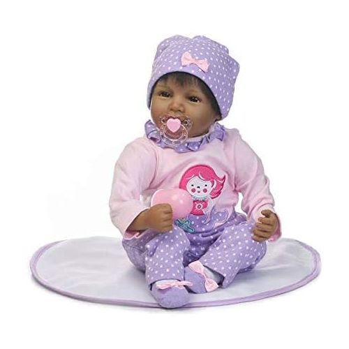  Nicery Reborn Baby Doll Indian African Dark Skin 22 inch 55 cm Soft Simulation Silicone Vinyl Cloth Body Magnetic Mouth Lifelike Vivid Boy Girl Toy for Ages 3+ Cloth Body ID55C009