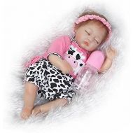 Nicery Reborn Baby Doll Soft Simulation Silicone Vinyl Cloth Body 18 inch 45 cm Magnetic Mouth Lifelike Vivid Boy Girl Toy for Ages 3+ Pink White Cow