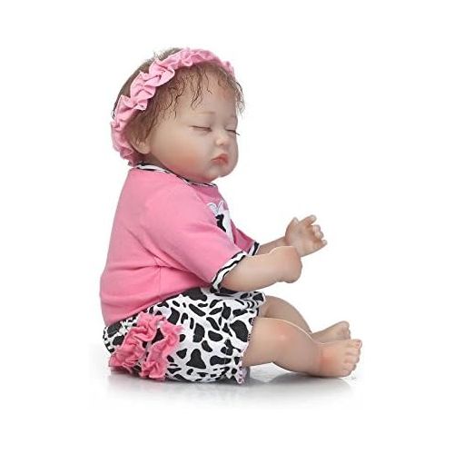 Nicery Reborn Baby Doll Soft Simulation Silicone Vinyl Cloth Body 18 inch 45 cm Magnetic Mouth Lifelike Vivid Boy Girl Toy for Ages 3+ Pink White Cow