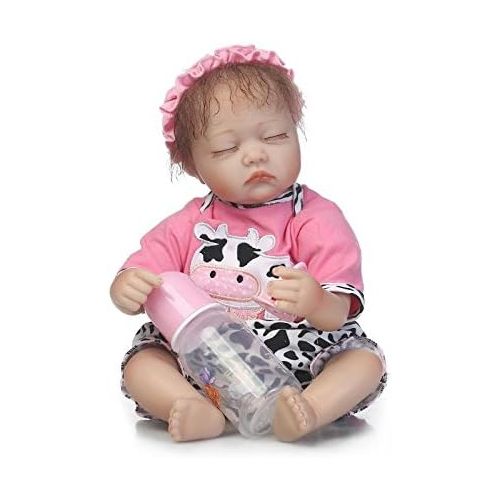  Nicery Reborn Baby Doll Soft Simulation Silicone Vinyl Cloth Body 18 inch 45 cm Magnetic Mouth Lifelike Vivid Boy Girl Toy for Ages 3+ Pink White Cow