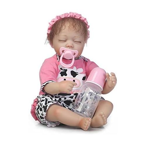  Nicery Reborn Baby Doll Soft Simulation Silicone Vinyl Cloth Body 18 inch 45 cm Magnetic Mouth Lifelike Vivid Boy Girl Toy for Ages 3+ Pink White Cow