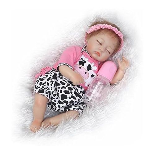  Nicery Reborn Baby Doll Soft Simulation Silicone Vinyl Cloth Body 18 inch 45 cm Magnetic Mouth Lifelike Vivid Boy Girl Toy for Ages 3+ Pink White Cow