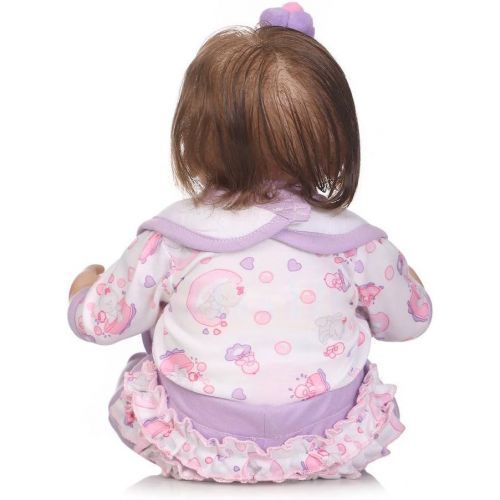  Nicery Reborn Baby Doll Soft Simulation Silicone Vinyl Cloth Body 18 inch 45 cm Magnetic Mouth Lifelike Vivid Boy Girl Toy for Ages 3+ Purple Bib Purple Sleeping Basket RD45C280F