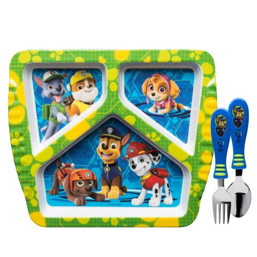  Nickelodeon Zak Designs Paw Patrol Divided Plate, Fork and Spoon Set, Paw Patrol, 3 piece set