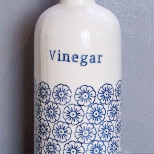  Nicola Spring Porcelain Vinegar & Olive Oil Drizzler Pourer Dispenser Bottles, 500ml - Blue Flower Print - Set of 2