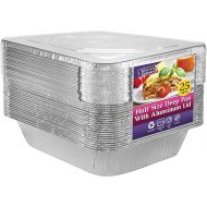 Nicole Home Collection Aluminum Pans With Lids Half Size 9x13 Extra Heavy Duty, Disposable Foil Pans For Baking (25 Sets)