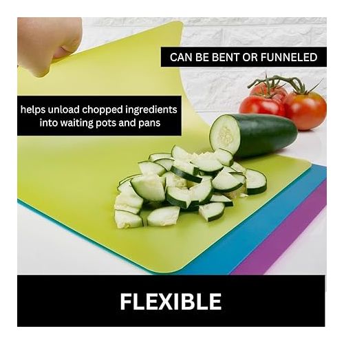  Flexible 3 Colored Cutting Board Mats set, Plastic, Colorful For Kitchen