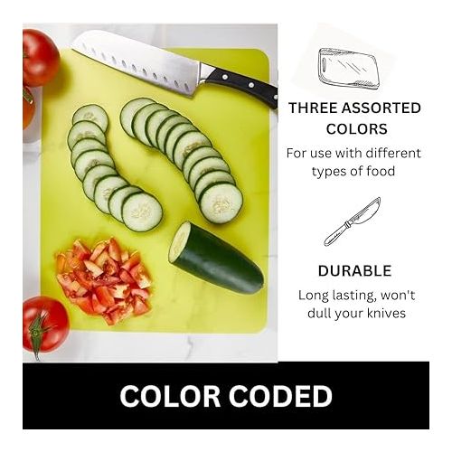  Flexible 3 Colored Cutting Board Mats set, Plastic, Colorful For Kitchen