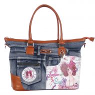 Nicole Lee Wanda Denim Print Overnighter with Laptop Compartment, Sandra Camel, One Size