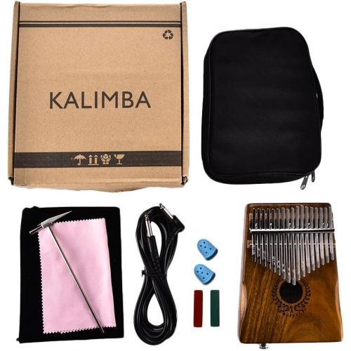  [아마존베스트]Nicololfle Kalimba 17 Key Finger Piano Mbira Kalimba Thumb Piano Acacia Thumb Piano Link Speaker Electric Pickup with Bag Cable