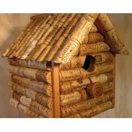 Nicoswoodshop Wine cork and wooden log cabin style birdhouse