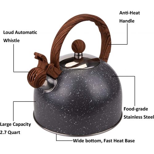  Nicunom Tea Kettle, 2.7 Quart Whistling Teapot for Stovetop, Food Grade Stainless Steel Tea Pot, Loud Whistling Tea Kettle with Wood Handle- Perfect for Preparing Hot Water Fast fo