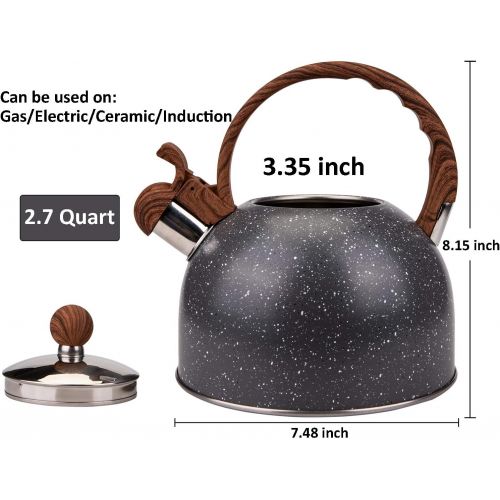  Nicunom Tea Kettle, 2.7 Quart Whistling Teapot for Stovetop, Food Grade Stainless Steel Tea Pot, Loud Whistling Tea Kettle with Wood Handle- Perfect for Preparing Hot Water Fast fo