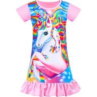 Kid Girls Nightgown Night Dress Unicorn Rainbow Princess Pajamas Sleepwear Nightie