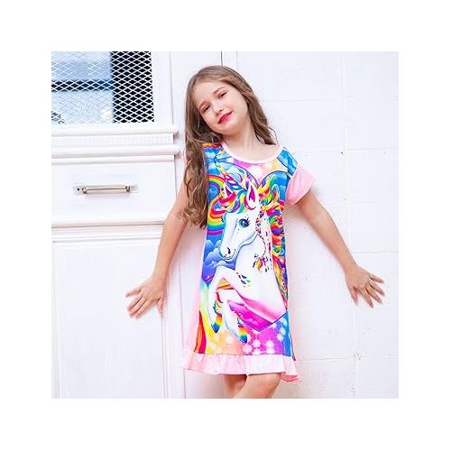  Kid Girls Nightgown Night Dress Unicorn Rainbow Princess Pajamas Sleepwear Nightie