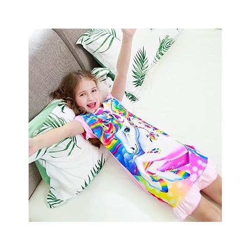  Kid Girls Nightgown Night Dress Unicorn Rainbow Princess Pajamas Sleepwear Nightie