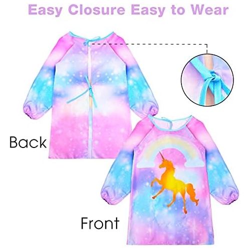  [아마존베스트]Nidoul Kids Art Smocks for Painting, Long Sleeve Unicorn Rainbow Painting Aprons for Kids, Long Section Waterproof Children Artist Aprons with Pocket for 3-12 Years