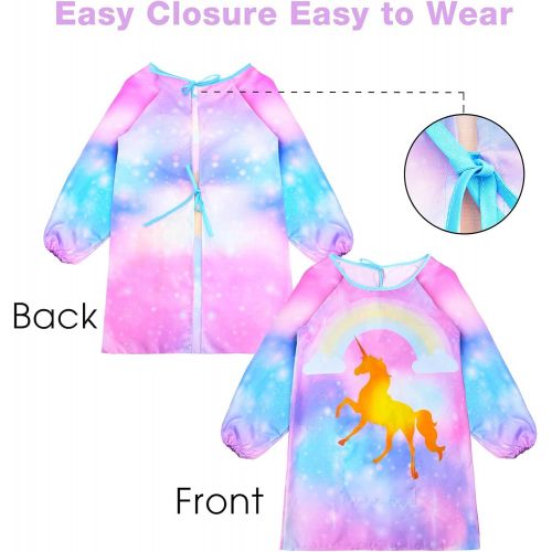  [아마존베스트]Nidoul Kids Art Smocks for Painting, Long Sleeve Unicorn Rainbow Painting Aprons for Kids, Long Section Waterproof Children Artist Aprons with Pocket for 3-12 Years