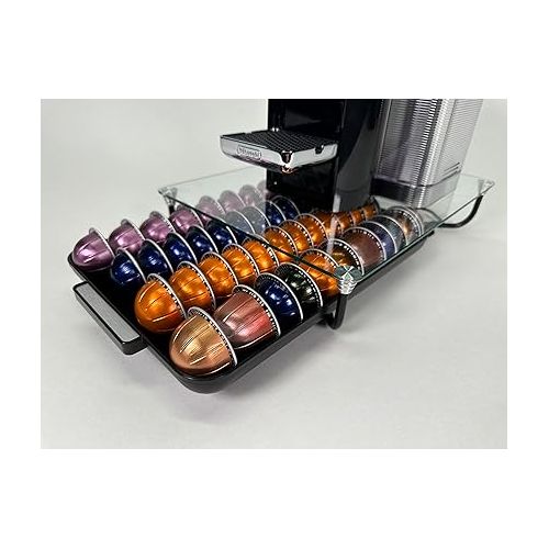  Nifty Solutions Glass Top Vertuoline Pod Capsule Drawer - Compatible with Nespresso Vetuo Pods, 40 Large or 52 Small Pod Capsule Holder