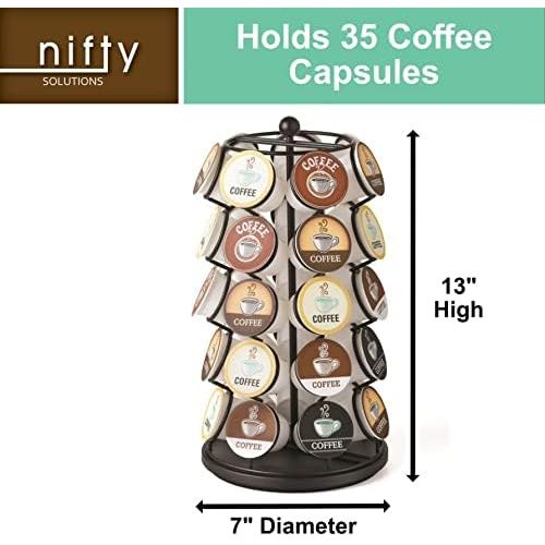  Nifty Solutions Nifty Coffee Pod Carousel ? Compatible with K-Cups, 35 Pod Pack Storage, Spins 360-Degrees, Lazy Susan Platform, Modern Black Design, Home or Office Kitchen Counter Organizer