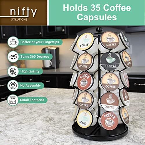  Nifty Solutions Nifty Coffee Pod Carousel ? Compatible with K-Cups, 35 Pod Pack Storage, Spins 360-Degrees, Lazy Susan Platform, Modern Black Design, Home or Office Kitchen Counter Organizer