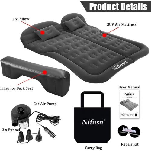  Nifusu SUV Air Mattress Camping Beds, Inflatable Thickened Car Mattress Backseat with Two Pillow and Electric Air Pump, Double-Sided Portable Sleeping Pad for Home, Outdoor and Tra