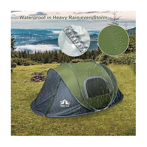  Night Cat Pop-up Camping Tent: 2 Person Tent Waterproof Instant Easy Setup Family Tent