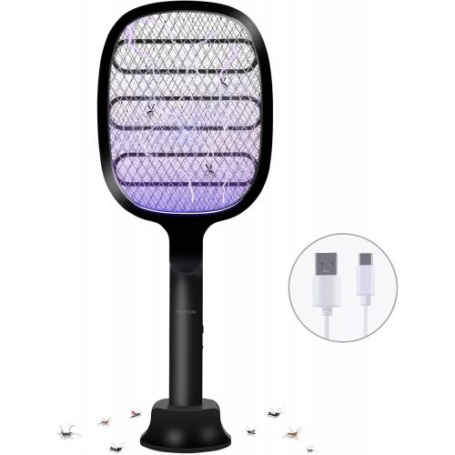  Night Cat Bug Zapper Racket with Attractive Purple Lamp Light and Foldable Handle Electric Fly Swatter Racquet Electronic Mosquito Killer with USB Rechargable 3000V