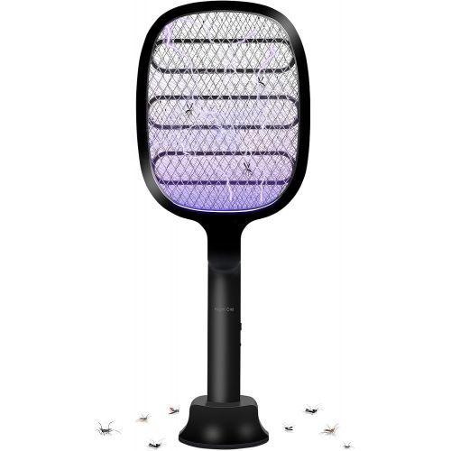  Night Cat Bug Zapper Racket with Attractive Purple Lamp Light and Foldable Handle Electric Fly Swatter Racquet Electronic Mosquito Killer with USB Rechargable 3000V