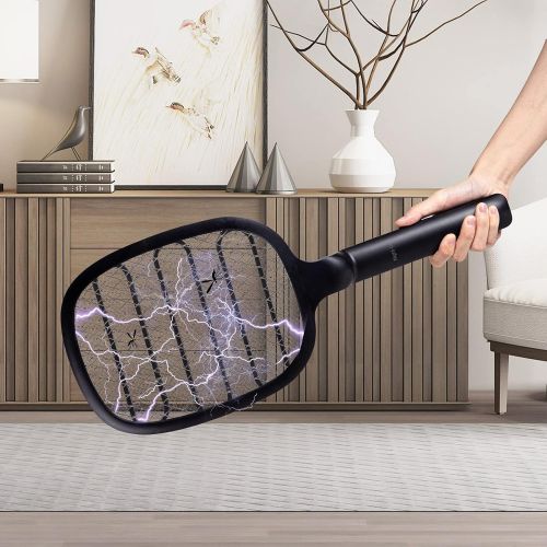  Night Cat Bug Zapper Racket with Attractive Purple Lamp Light and Foldable Handle Electric Fly Swatter Racquet Electronic Mosquito Killer with USB Rechargable 3000V
