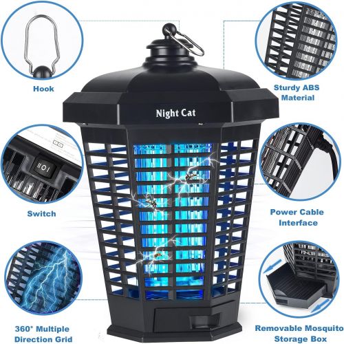  Night Cat Bug Zapper for Indoor Outdoor with 18W Attractive Light Lamp Bulb, Fly Insect Trap Electric Mosquito Killer with Light Sensor Mode Auto ON/Off Waterproof 4200V