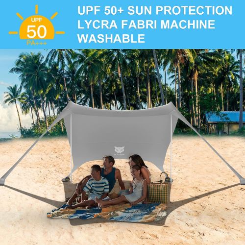  Night Cat Beach Tent Shelter Sun Shade Pop Up Canopy for Family Camping Outdoors Portable Lightweight with Sand Shovel UV Protection 10x9ft 2 Poles