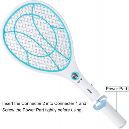  Night Cat Bug Zapper Racket Electric Fly Swatter Racquet Electronic Mosquito Killer with USB Charging LED Lighting Double Layer Protection Detachable Handle