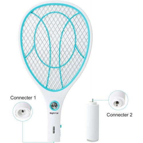  Night Cat Bug Zapper Racket Electric Fly Swatter Racquet Electronic Mosquito Killer with USB Charging LED Lighting Double Layer Protection Detachable Handle