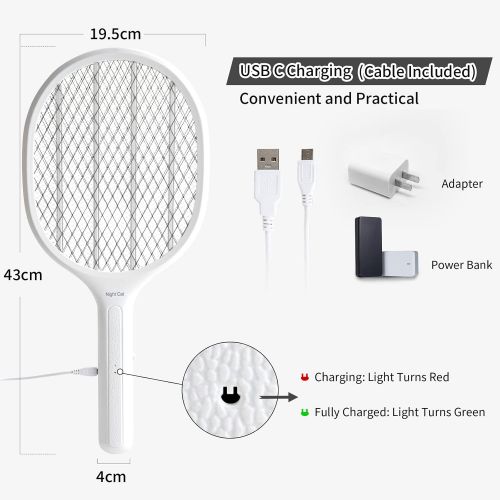  Night Cat Electric Swatter Racket USB Rechargeable LED Lighting Double Layers Mesh Protection