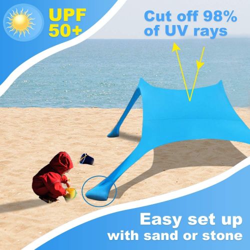  Night Cat Beach Tent Shelter Sun Shade Pop Up Canopy for Family Camping Outdoors Portable Lightweight with Sand Shovel UV Protection 10x9ft 2 Poles