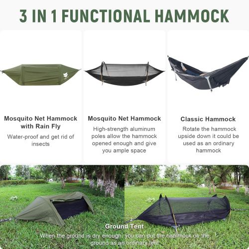 Night Cat Camping Hammock Tent with Mosquito Net and Rain Fly 1-2 Persons Bivvy Ground Tent with Tree Strap Swing Heavy Rain Waterproof Lightweight Backpacking 440lbs